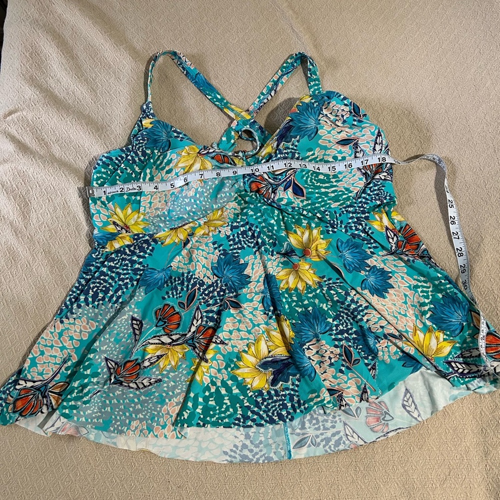 Teal Floral Tankini Swim Top with Yellow Accents 20W